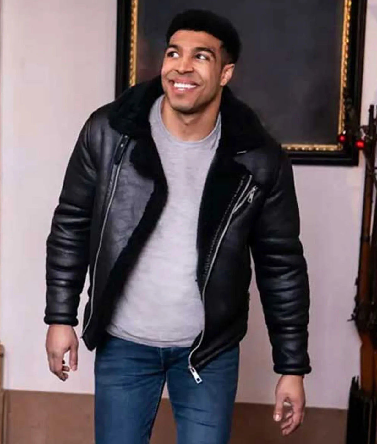 12 Dates of Christmas Chad Savage Shearling Leather Jacket Daroosh