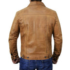 Trucker Vintage Style Real Lambskin Leather Jacket for Men