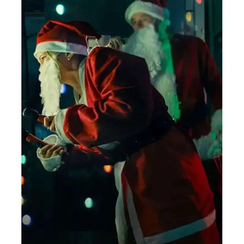 Olivia Holt Jingle Bell Heist Red Santa Velvet Coat