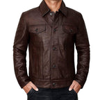 Trucker Vintage Style Real Lambskin Leather Jacket for Men