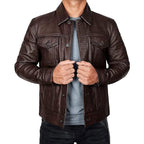 Trucker Vintage Style Real Lambskin Leather Jacket for Men
