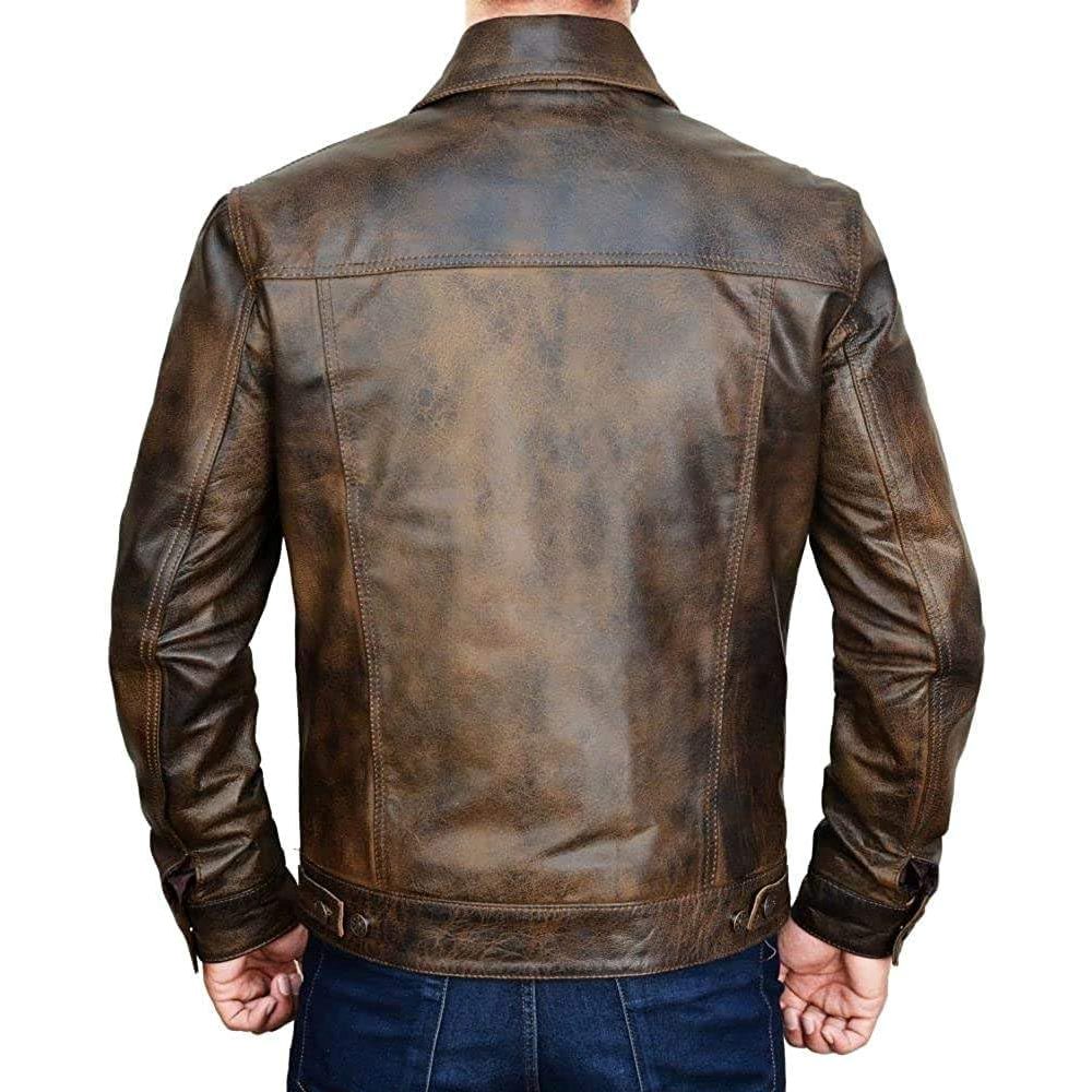 Trucker Vintage Style Real Lambskin Leather Jacket for Men