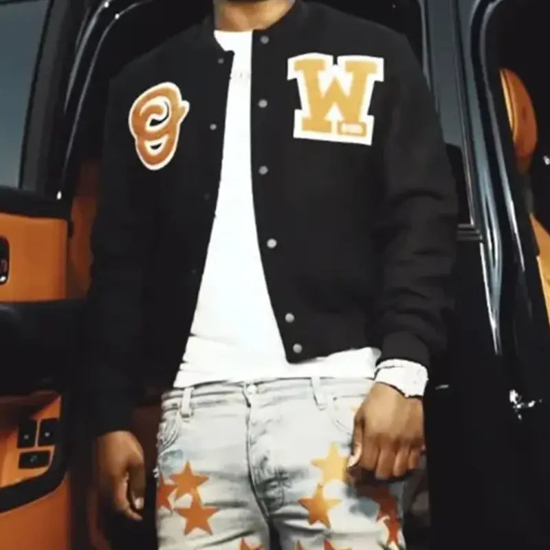 4’s Up Fredo Bang Black Wool Varsity Jacket