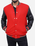 Izael Wool Blended Red and Black Varsity Jacket Daroosh
