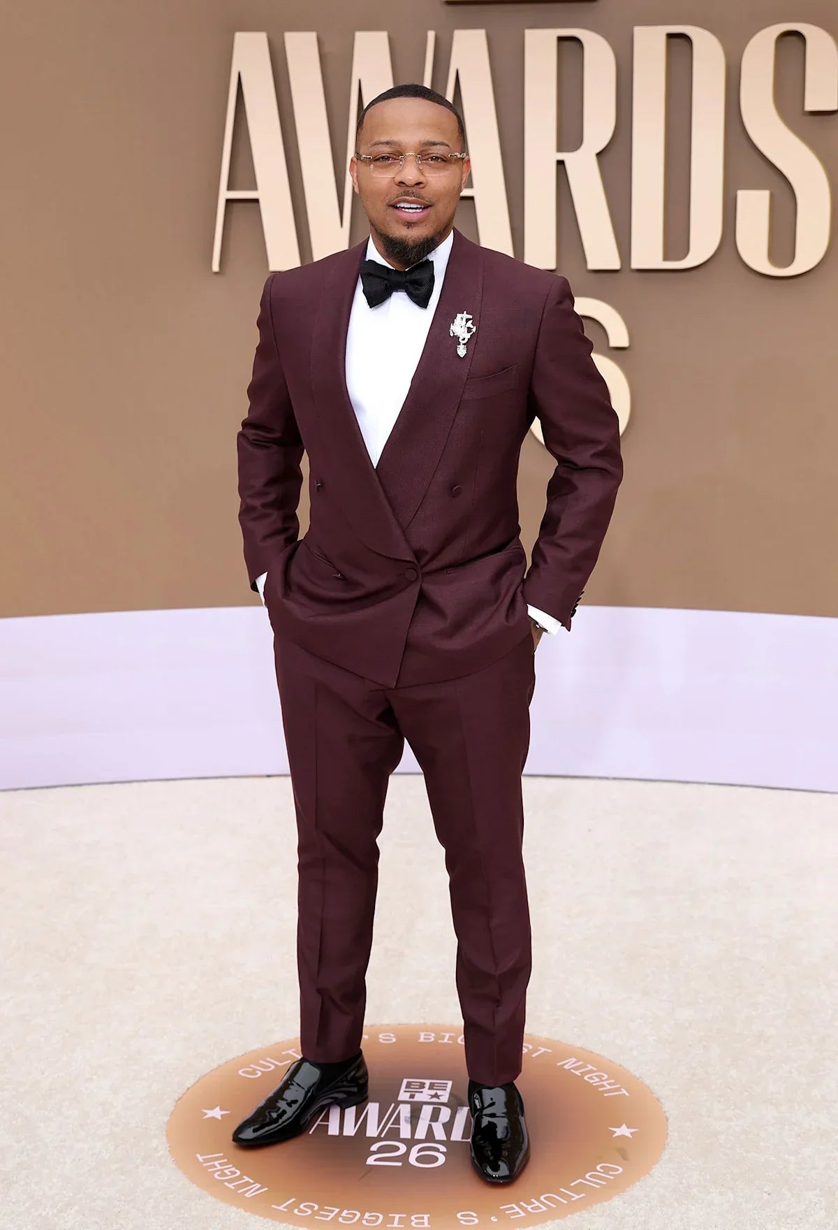 Shad Moss Bet Awards 2026 Burgundy Double Breasted Suit