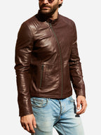 Jackson Casual Brown Leather Motorcycle Jacket Daroosh
