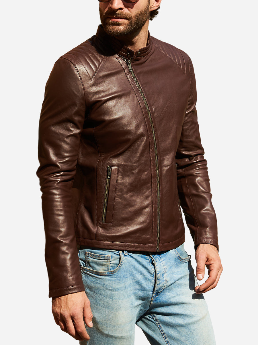 Jackson Casual Brown Leather Motorcycle Jacket Daroosh