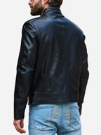 Jasiel Sheepskin Black Leather Racer Jacket Daroosh