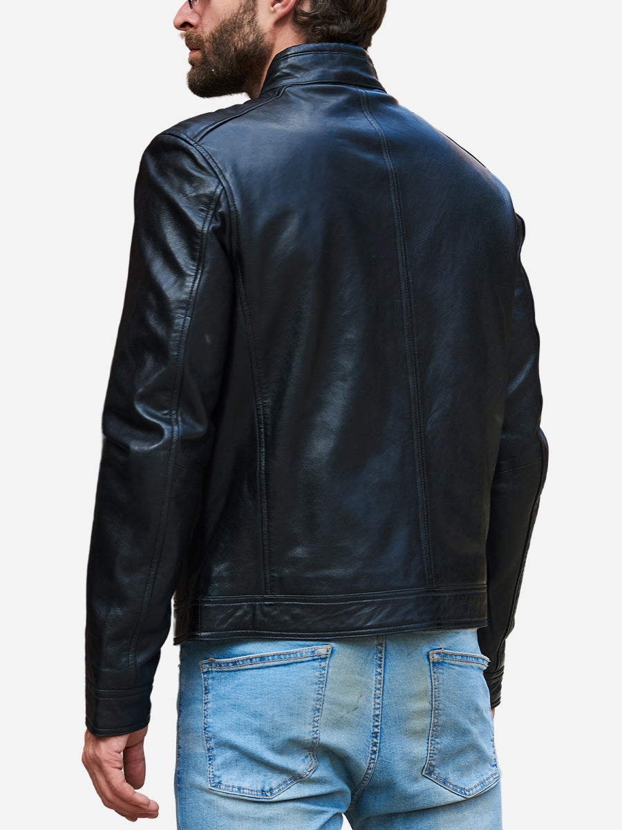 Jasiel Sheepskin Black Leather Racer Jacket Daroosh