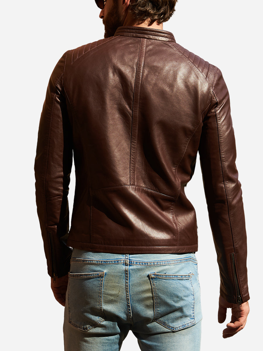 Jackson Casual Brown Leather Motorcycle Jacket Daroosh