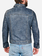 Hudson Trucker Blue Leather Jacket Daroosh