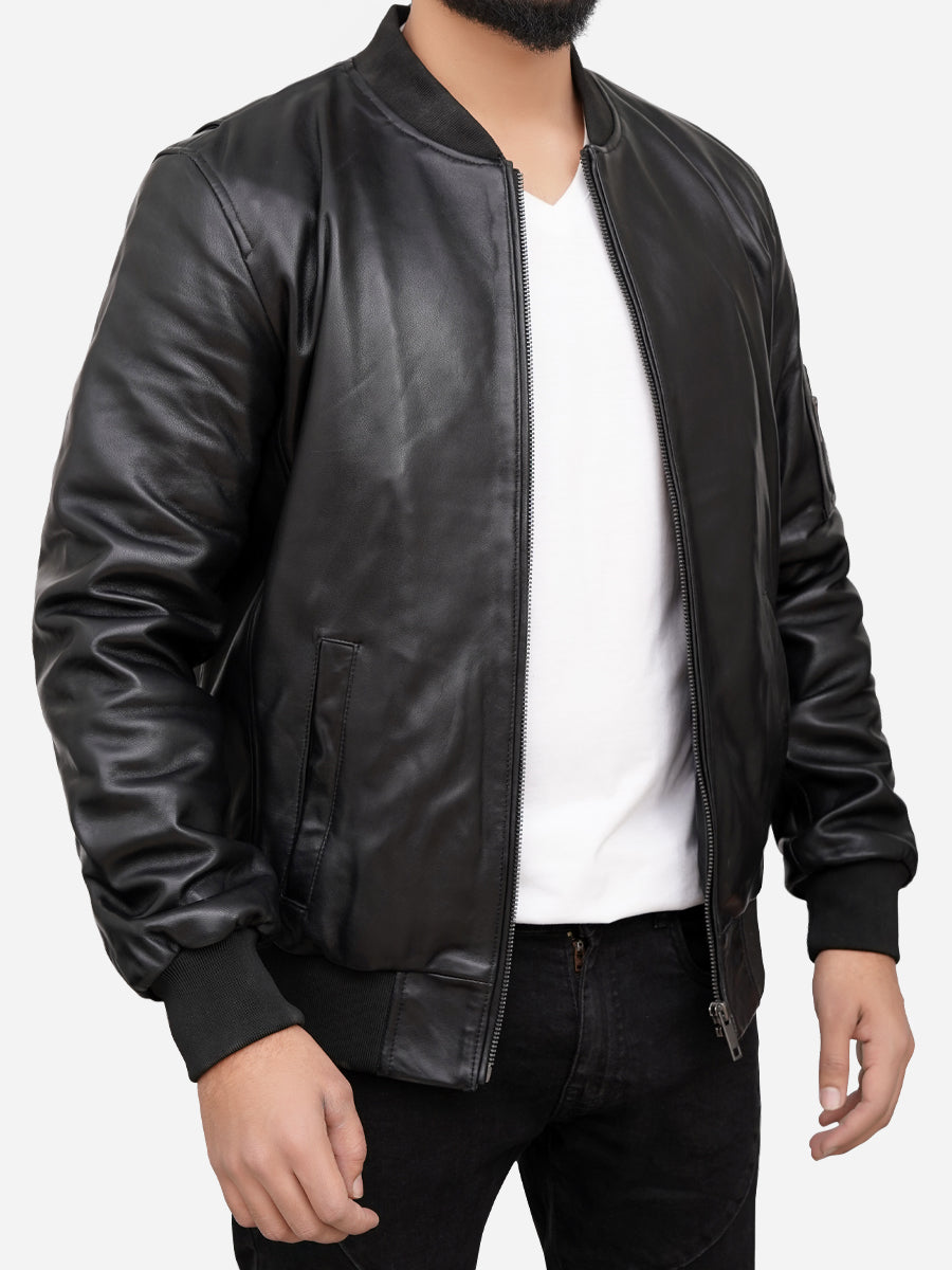 Griffin Black Bomber Leather Jacket Daroosh