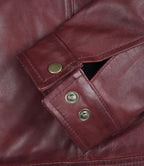 Mens Classic Shirt Collar Burgundy Harrington Leather Jacket