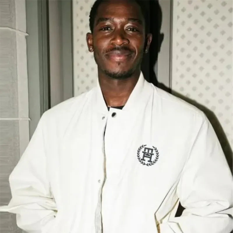 Damson Idris F1 2025 White Bomber Jacket