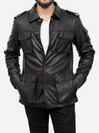 Jasiel Classic Sheepskin Vintage Black Leather Jacket Daroosh