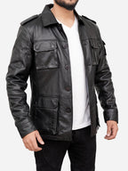 Jasiel Classic Sheepskin Vintage Black Leather Jacket Daroosh