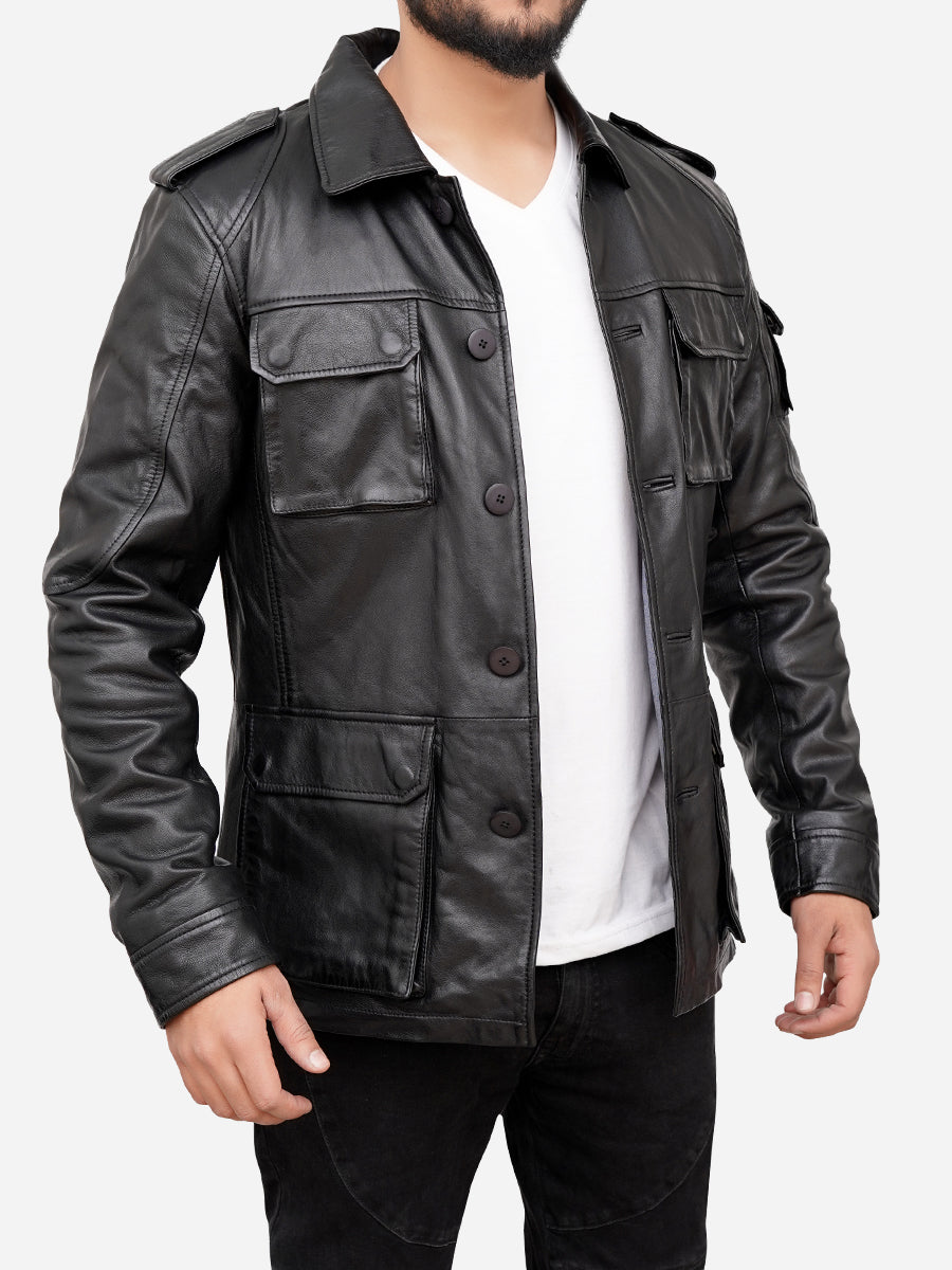 Jasiel Classic Sheepskin Vintage Black Leather Jacket Daroosh