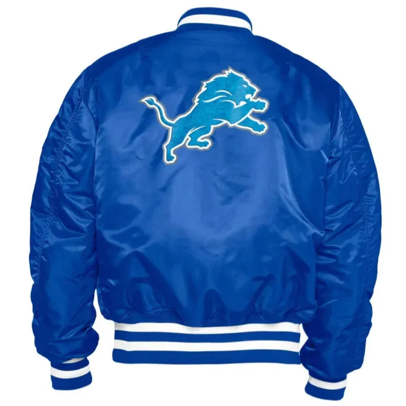Detroit Lions Royal Blue Bomber Satin Jacket