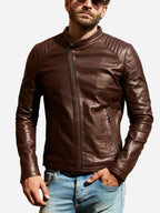 Jackson Casual Brown Leather Motorcycle Jacket Daroosh