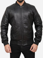 Griffin Black Bomber Leather Jacket Daroosh