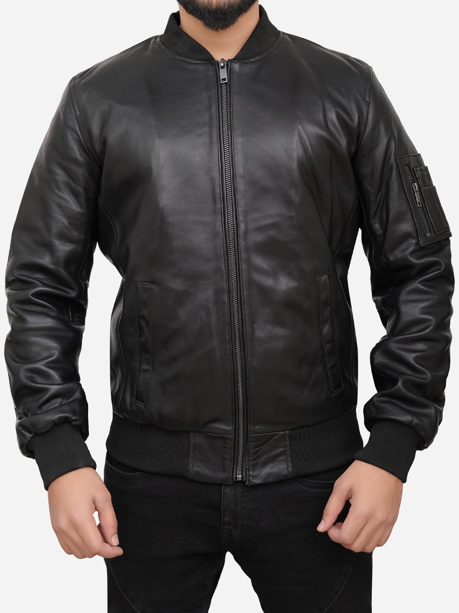 Griffin Black Bomber Leather Jacket Daroosh