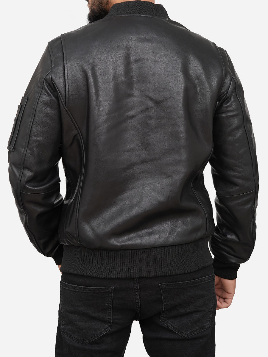 Griffin Black Bomber Leather Jacket Daroosh