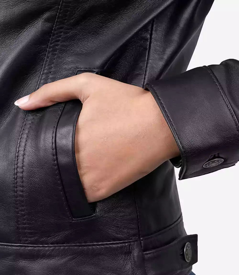 Women's Black Lambskin Leather Four-Pocket Trucker Jacket