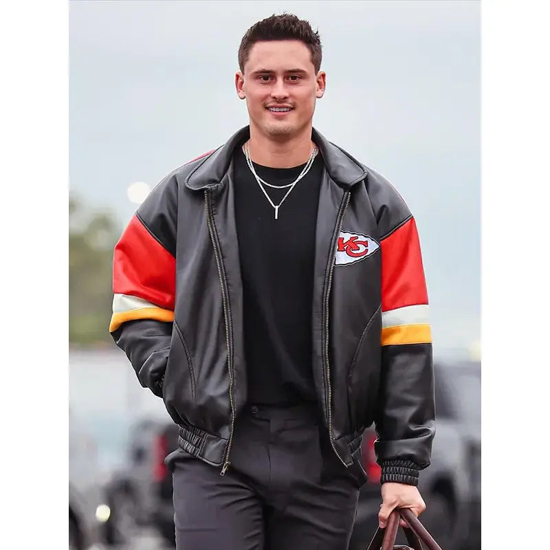 Kansas City Chiefs Matt Araiza Black Leather Jacket