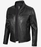 Men's Classic Black Biker Style Leather Jacket