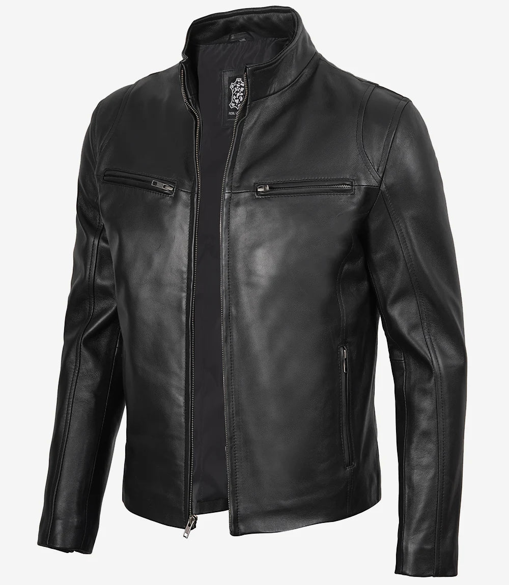 Men's Classic Black Biker Style Leather Jacket