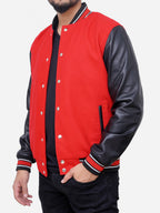 Izael Wool Blended Red and Black Varsity Jacket Daroosh