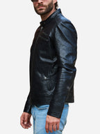 Jasiel Sheepskin Black Leather Racer Jacket Daroosh