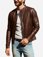 Jackson Casual Brown Leather Motorcycle Jacket Daroosh