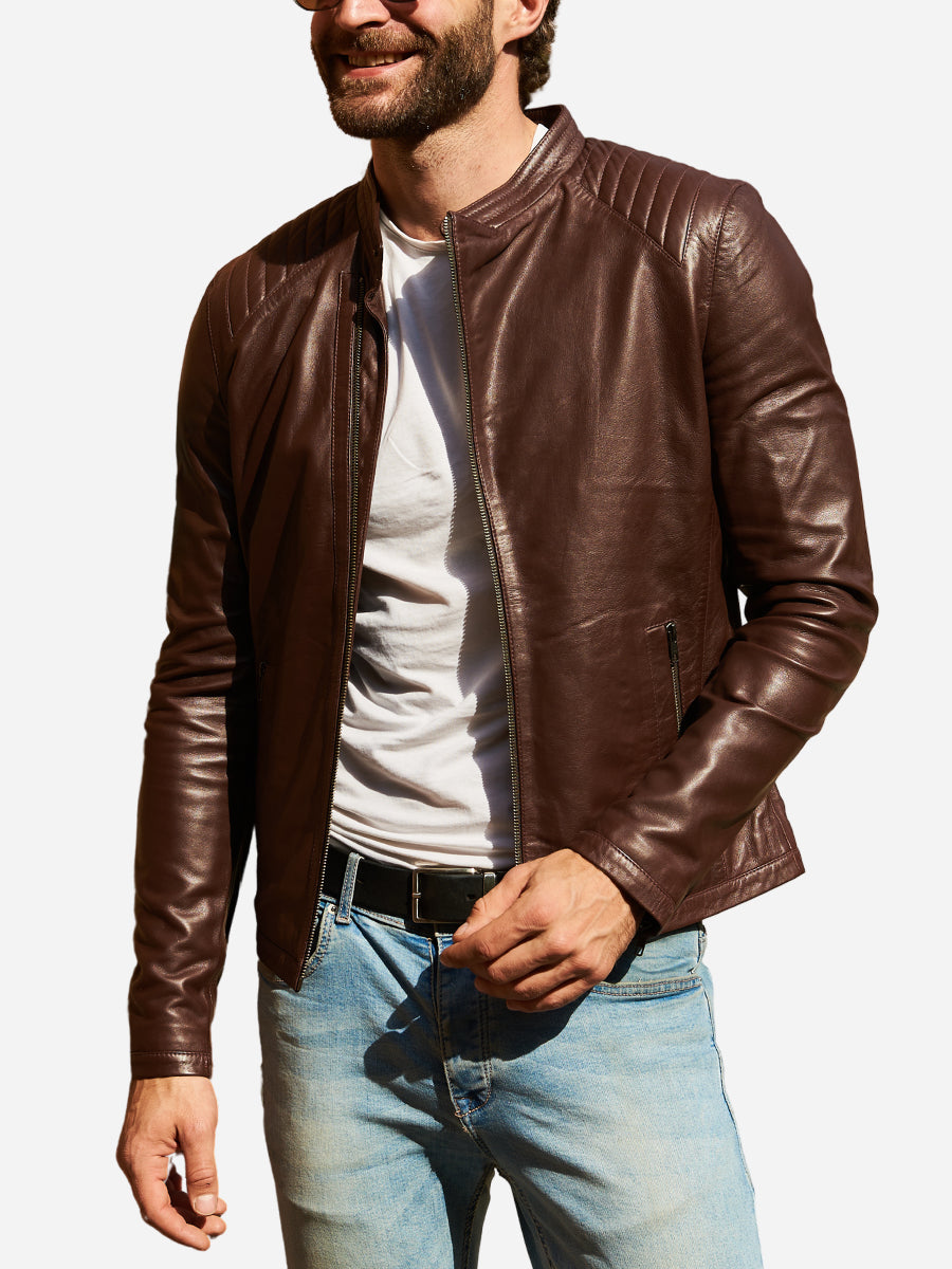 Jackson Casual Brown Leather Motorcycle Jacket Daroosh