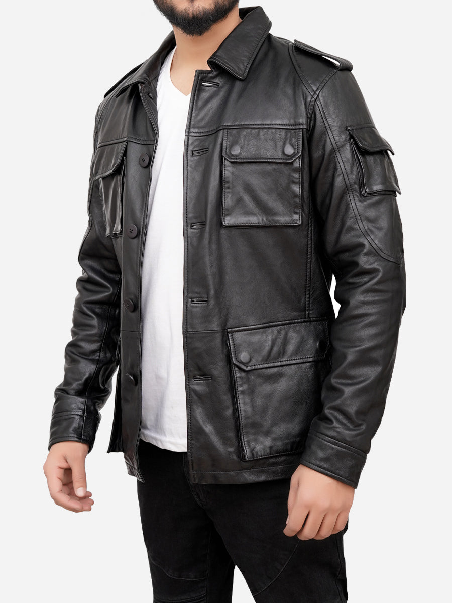 Jasiel Classic Sheepskin Vintage Black Leather Jacket Daroosh
