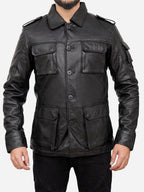 Jasiel Classic Sheepskin Vintage Black Leather Jacket Daroosh