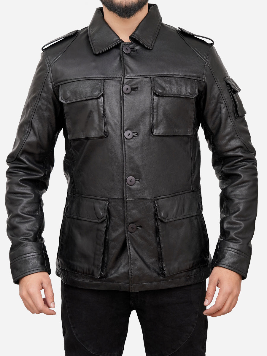 Jasiel Classic Sheepskin Vintage Black Leather Jacket Daroosh