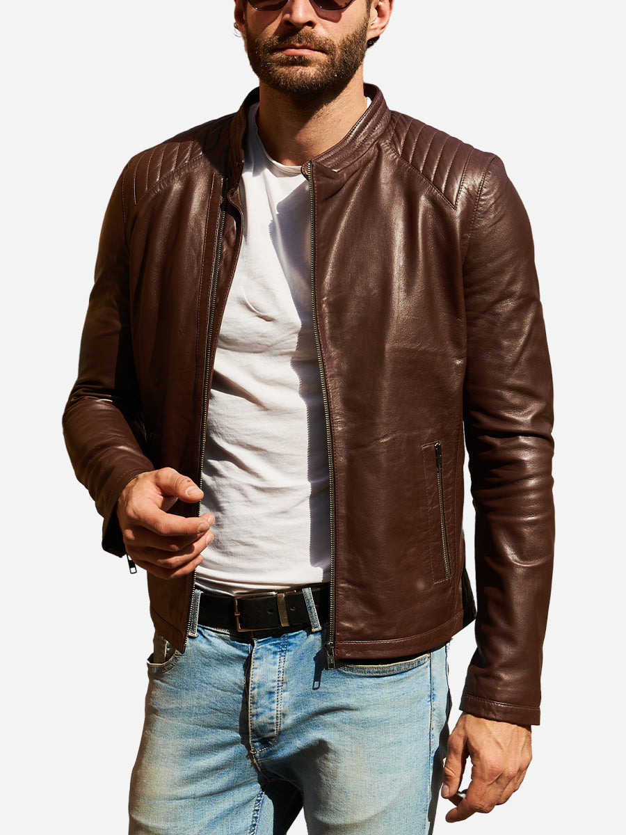 Jackson Casual Brown Leather Motorcycle Jacket Daroosh
