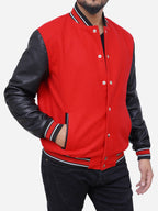 Izael Wool Blended Red and Black Varsity Jacket Daroosh
