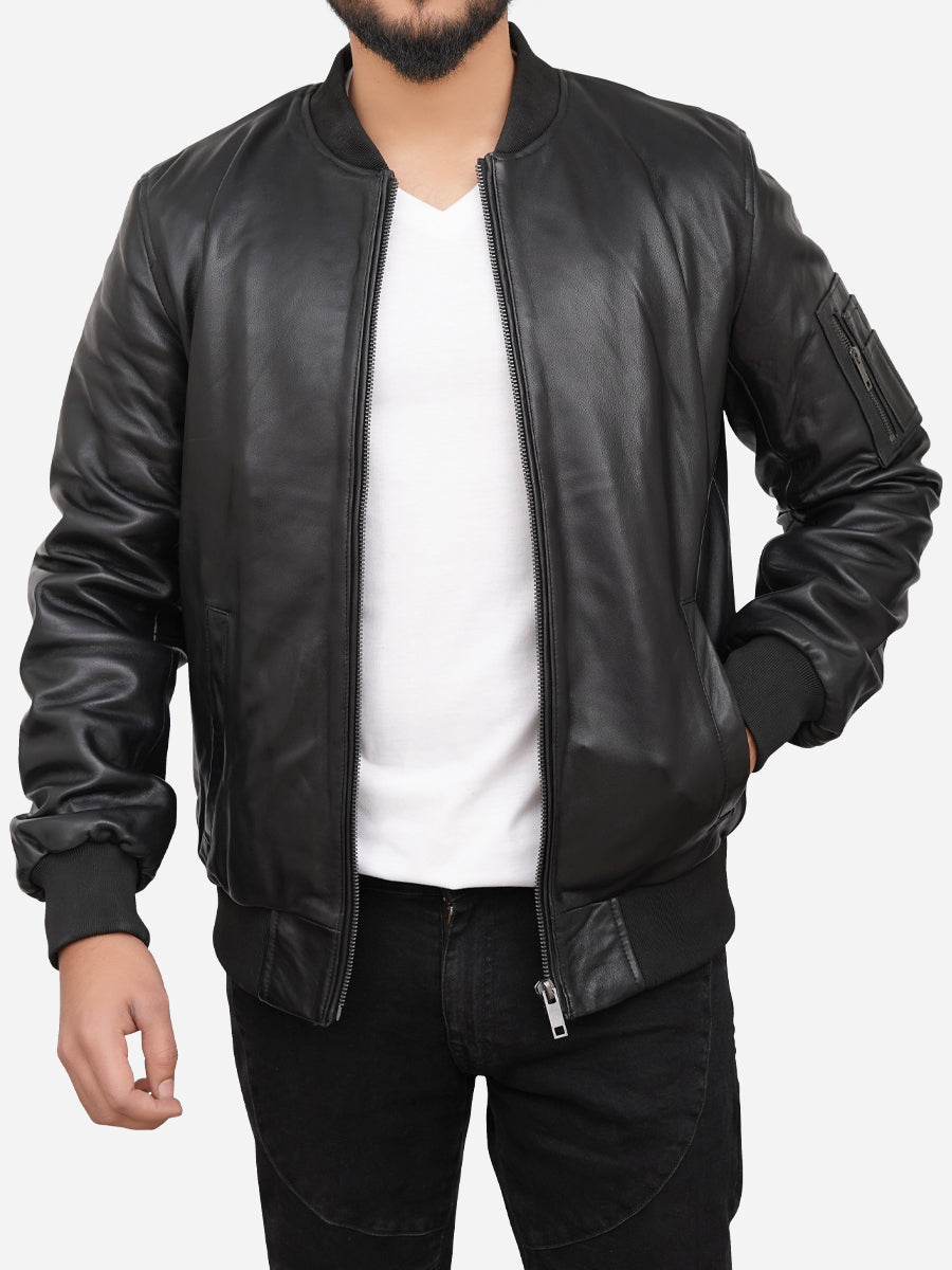 Griffin Black Bomber Leather Jacket Daroosh