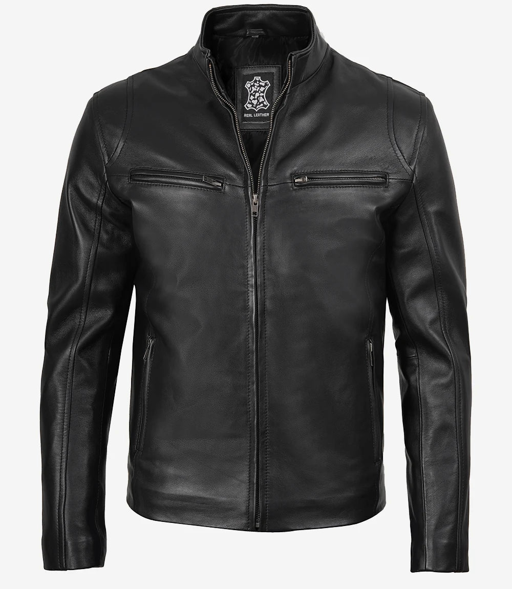 Men's Classic Black Biker Style Leather Jacket