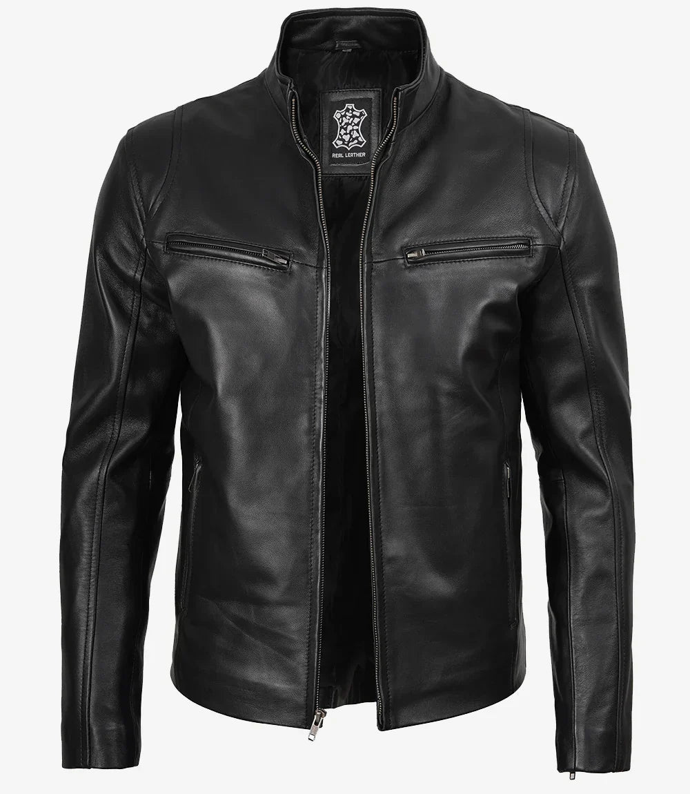 Men's Classic Black Biker Style Leather Jacket