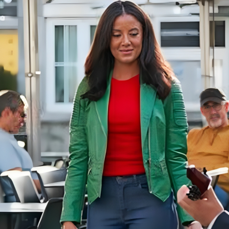 A Pinch Of Portugal 2023 Heather Hemmens Green Leather Jacket Daroosh