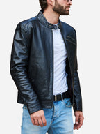 Jasiel Sheepskin Black Leather Racer Jacket Daroosh
