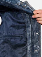 Hudson Trucker Blue Leather Jacket Daroosh