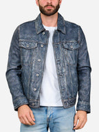 Hudson Trucker Blue Leather Jacket Daroosh