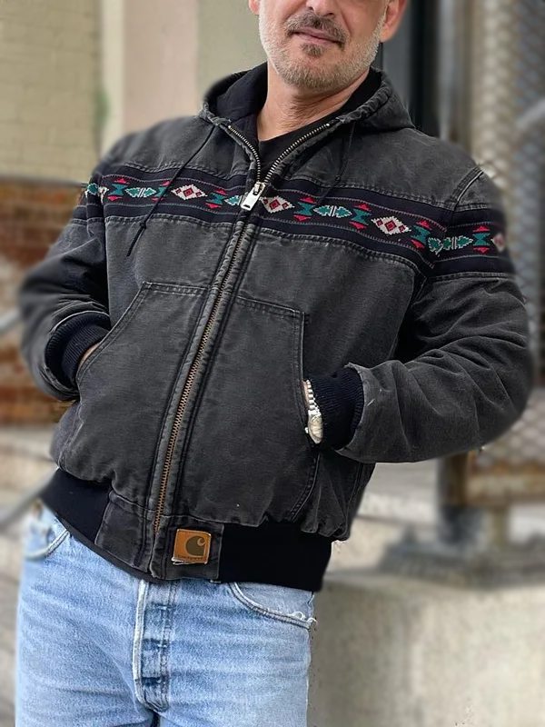 Vintage 90s Carhartt Aztec Pattern Canvas Zip Hooded Jacket Daroosh