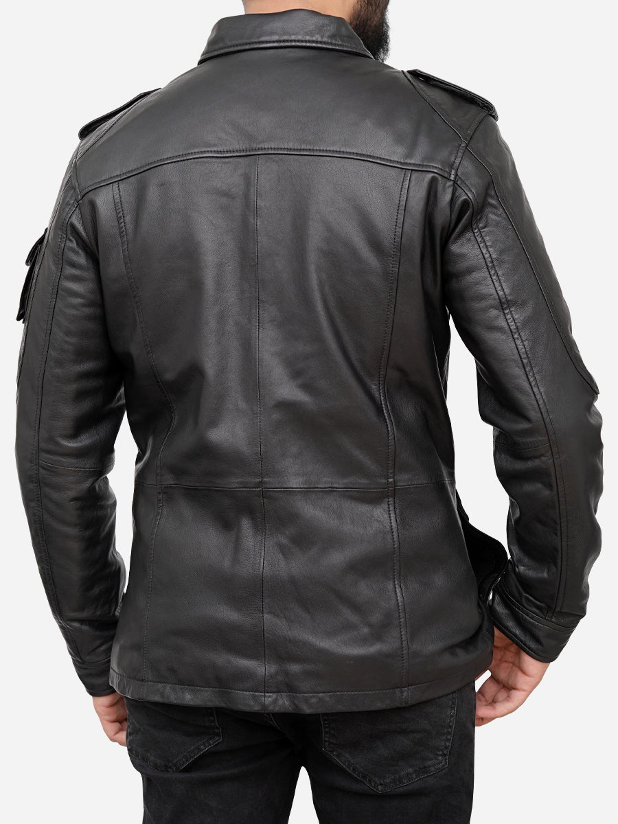 Jasiel Classic Sheepskin Vintage Black Leather Jacket Daroosh