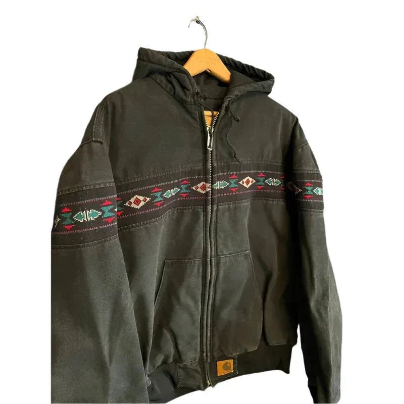 Vintage 90s Carhartt Aztec Pattern Canvas Zip Hooded Jacket Daroosh