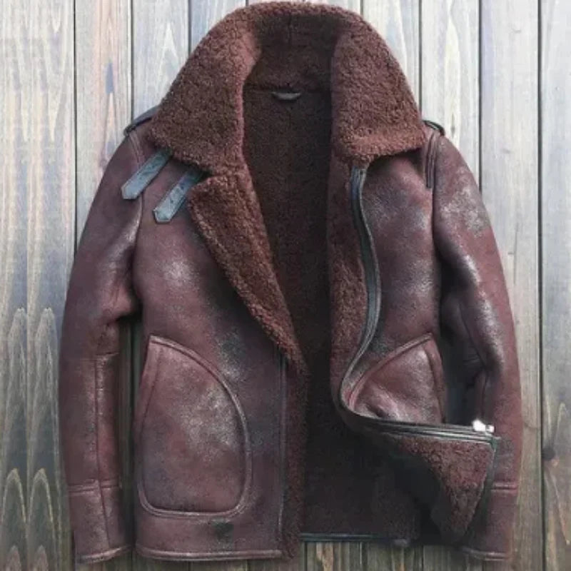 Aaron Burgundy Shearling Jacket Daroosh